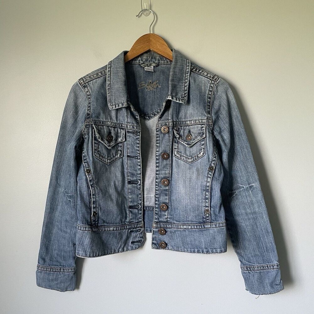 Vintage Silver Jeans Denim Jacket Coat y2k 2000's Blue Cotton Women's Small